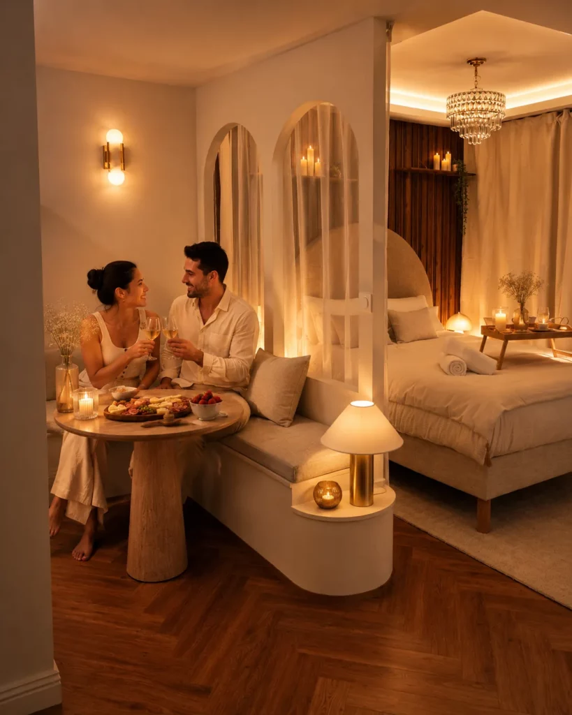partager un bon repas ensemble dans le luxe et l'intimité du couple
