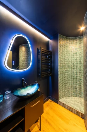 salle d'eau atypique avec douche escargot